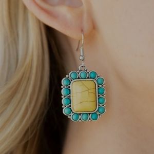 Crackle Yellow & Turquoise Stone Earrings